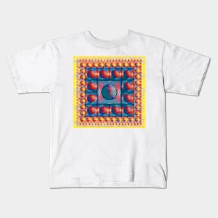 magic carpet style design blue yellow and red squared circle design Kids T-Shirt